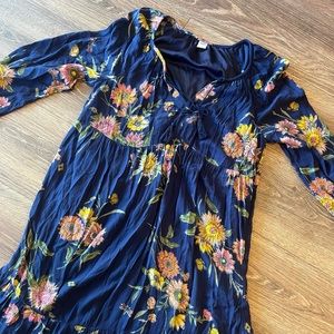 Navy Blue Floral Boho Dress